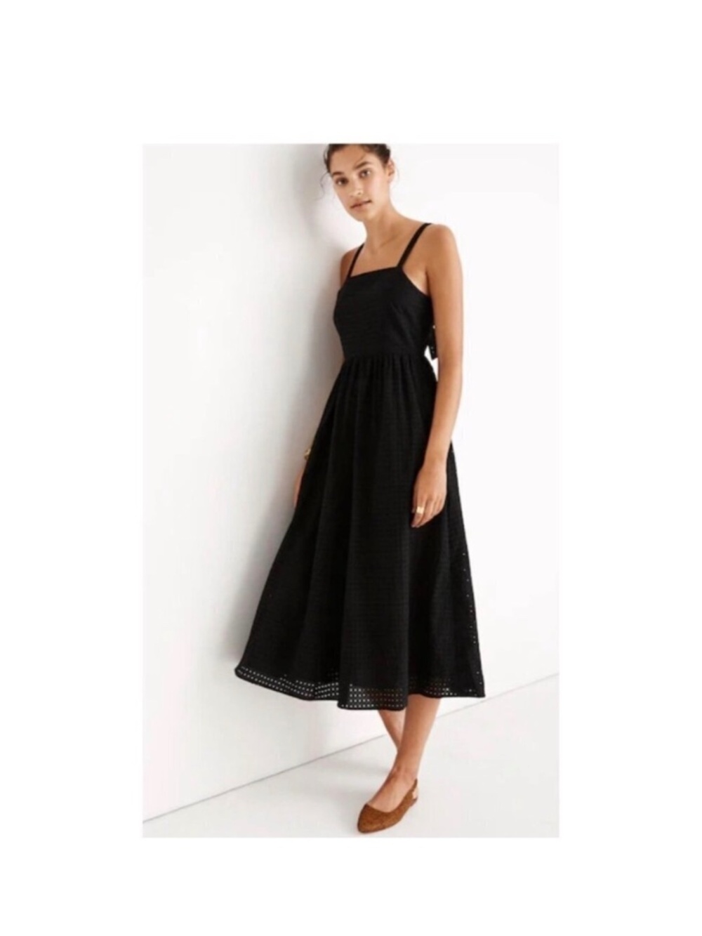 MadeWell Black Eyelet Cotton Midi Dress, Size XS
